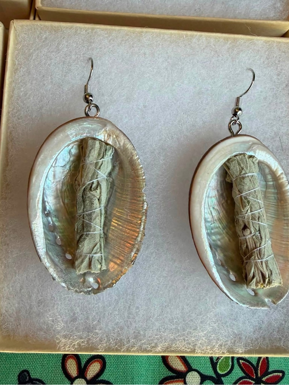 Abalone Shell Drop Earrings with Sage Bundle - White Iridescent